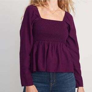 Old Navy seersucker smocked babydoll blouse plum XXL tall whimsigoth cottage